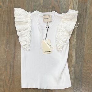 INDUSTRY White Ruffle-Sleeve Ribbed Tank